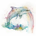 Watercolor dolphin jumping out of the water. Hand drawn illustration. Royalty Free Stock Photo