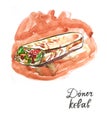 Watercolor Doner kebab (kebap)