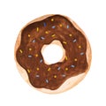 Watercolor donut with chocolate icing and sprinkles isolated on white background. Hand drawn illustration for kitchen design. Royalty Free Stock Photo