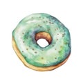 Watercolor donut with green glaze. Royalty Free Stock Photo