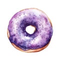 Watercolor donut with violet glaze.