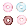 Watercolor donuts clipart. Hand drawn dessert illustration isolated on white background Royalty Free Stock Photo