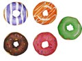 Colored watercolor donuts.