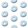 Watercolor donuts seamless pattern with different type of cakes.