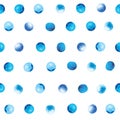 Watercolor dots pattern. Blue polka dot pattern on a white background