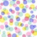 Watercolor dots seamless pattern. Hand drawn circles repeating background. Colorful round shapes backdrop. Yellow, pink