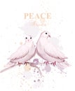 Watercolor doves birds Vector. Peace card delicate design posters