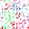 Watercolor Doves and pigeons seamless pattern on white background for peace concept and wedding design. Vector