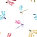 Watercolor dragonfly pattern Royalty Free Stock Photo