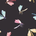 Watercolor dragonfly pattern Royalty Free Stock Photo
