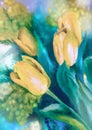Watercolor draw o yellow tulips