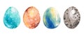 Watercolor draw set of four easter eggs