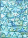 Watercolor drawing abstract geometric triangles of different shades of turquoise color glass sea background