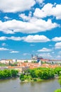 Watercolor drawing of Aerial vertical view of Prague city, historical center with Prague Castle Royalty Free Stock Photo