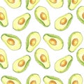 Watercolor drawing of avocado green on a white background. Seamless pattern Royalty Free Stock Photo