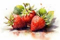 Watercolor drawing beautiful juicy strawberry Royalty Free Stock Photo