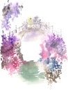 Watercolor drawing of blossoming spring garden Royalty Free Stock Photo