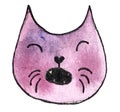 Watercolor drawing of a Cat\'s head. Cat growls, opens its mouth.