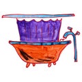 Watercolor drawing a children cartoon bath on