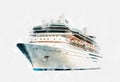 Watercolor drawing of cruise ship isolated on white background, modern ocean liner Royalty Free Stock Photo