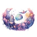 watercolor drawing of the dreams of children earth in space Royalty Free Stock Photo