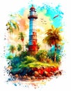 Lighthouse watercolor illustration isolated on white background. There is a PNG format. Royalty Free Stock Photo