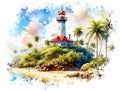 Lighthouse watercolor illustration isolated on white background. There is a PNG format. Royalty Free Stock Photo