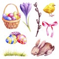 Watercolor drawing easter set