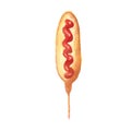 Watercolor drawing of fast food. sausage in the dough on a white background Royalty Free Stock Photo