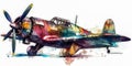 Watercolor drawing of a fighter plane from World War II. Royalty Free Stock Photo