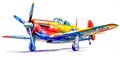 Watercolor drawing of a fighter plane from World War II. Royalty Free Stock Photo