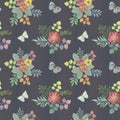 Watercolor drawing of flowers. Botanical seamless pattern on a brown background. Colorful bouquets of flowers. For design, wallpap Royalty Free Stock Photo