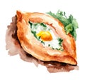Watercolor drawing of a Georgian pie with parsley leaves