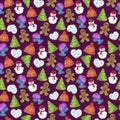 Watercolor drawing gingerbread cookie seamless pattern on a purple background