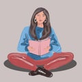 Watercolor drawing girl woman reading a book. Student, reader, learning, education, development. Vector isolated image. Royalty Free Stock Photo