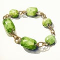 Green Bracelet With Gold Chain Watercolor Drawing