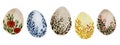 Watercolor drawing by hands. set of Easter eggs. cute set with colored eggs with drawings of leaves and flowers. natural colors, b Royalty Free Stock Photo