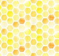 Watercolor drawing, honeycomb seamless pattern. cute abstract background with yellow honeycombs isolated on white background. desi