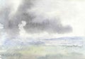 Watercolor drawing, illustration. Landscape with cloud and earth. It is raining.