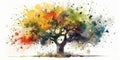 Watercolor drawing of an isolated olive tree. Royalty Free Stock Photo