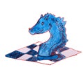 Watercolor drawing kids cartoon chess on white