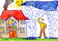 Watercolor drawing. magician causes rain Royalty Free Stock Photo