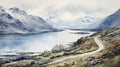 Watercolor Drawing Of New Zealand\'s Road To Lake Bunbury