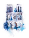 Watercolor drawing of Notre-dame. aquarelle Paris view painting