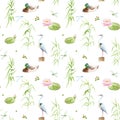 Watercolor drawing Pond, lake, swamp - seamless pattern