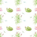 Watercolor drawing Pond, lake, swamp - seamless pattern