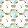 Watercolor drawing Pond, lake, swamp - seamless pattern Royalty Free Stock Photo