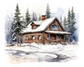 watercolor drawing of a rustic country house.