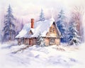 watercolor drawing of a rustic country house.