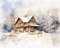 watercolor drawing of a rustic country house.